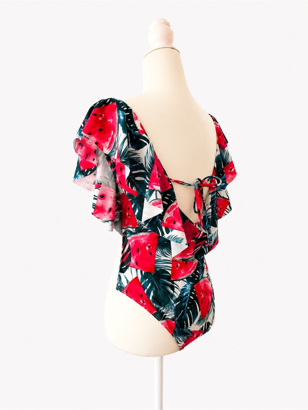 Watermelon Tropical Ruffle One-Piece Swimsuit - Picture 4 of 8